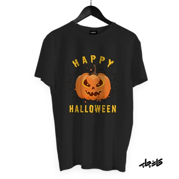 چاپ طرح روی تیشرت مشکی هالووین Happy Halloween